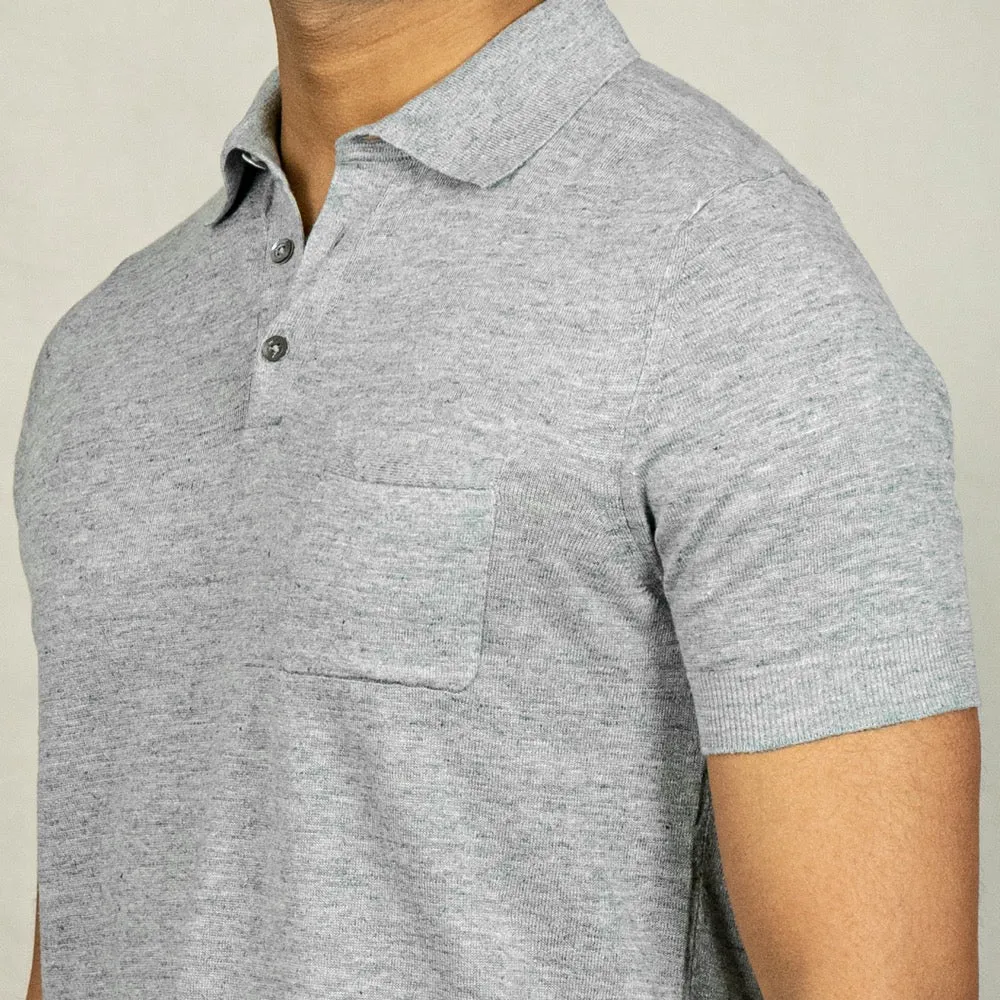 Grey Linen-Cotton Polo Shirt