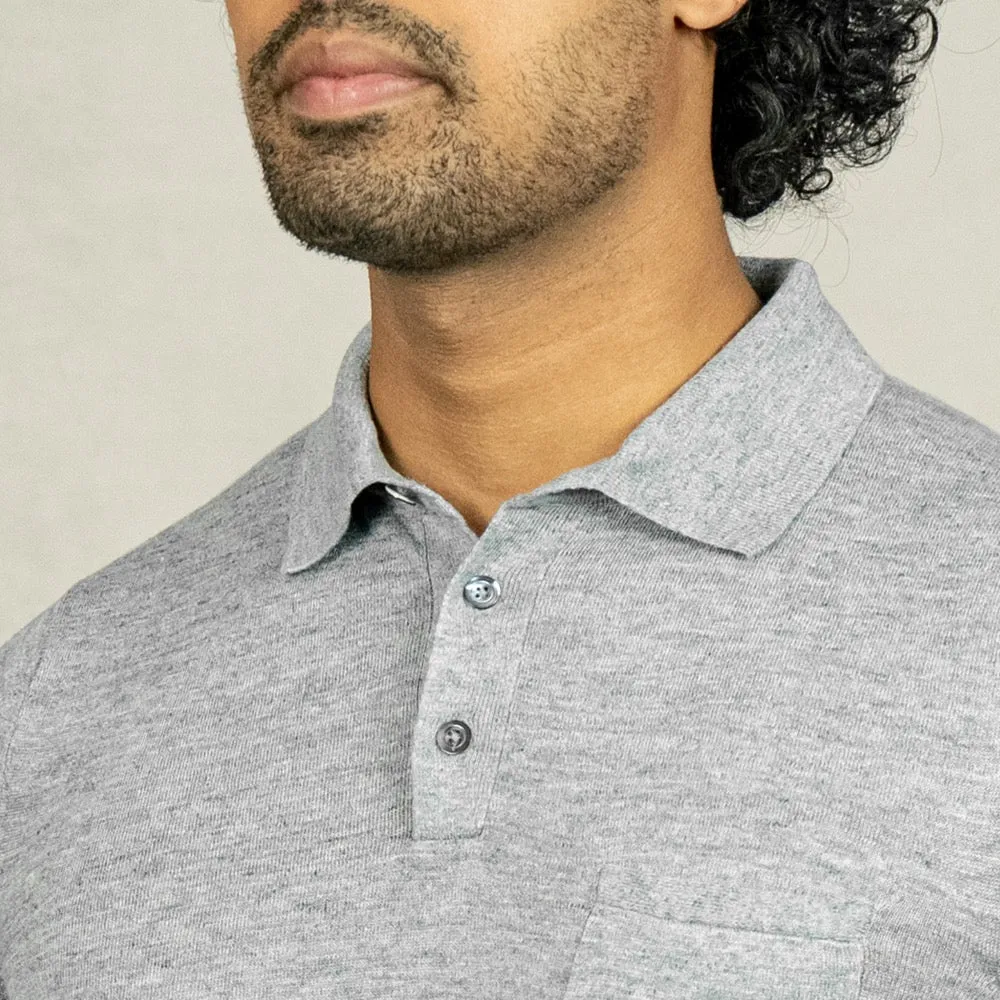 Grey Linen-Cotton Polo Shirt
