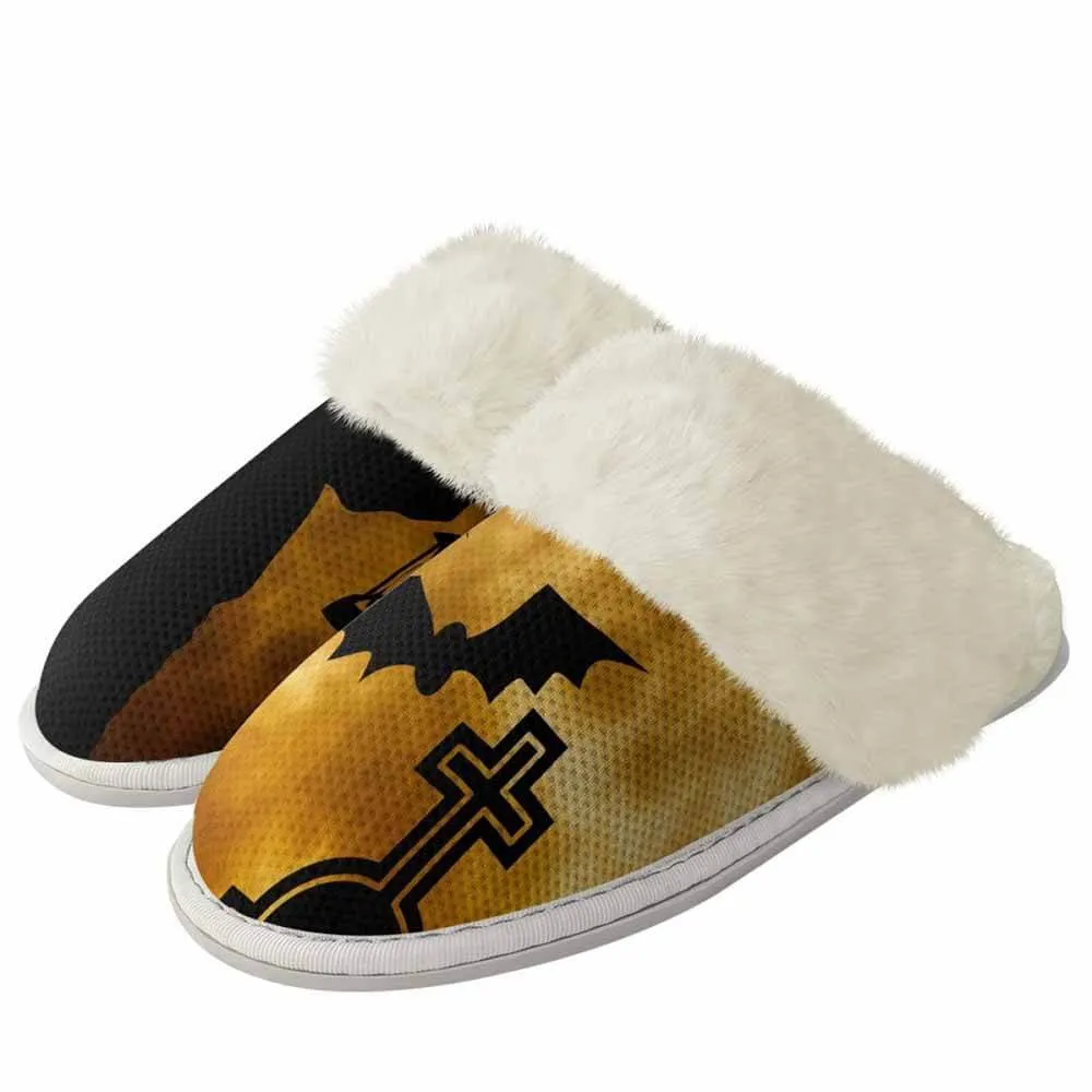 Horror Bat Cross Halloween Keep Warm Cotton Slippers