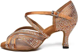 HROYL Women Rhinestone Ballroom Dance Shoes Latin Salsa Practice Performance Dance Shoes YCL490