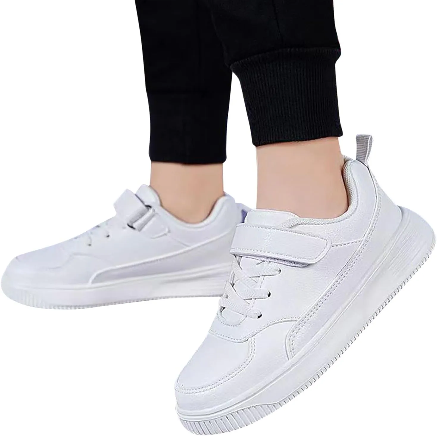 IWIHMIV Boys Tennis Shoes Slip On Shoes for Boys Leather Lightweight Breathable Athletic Running Sneakers for Girls