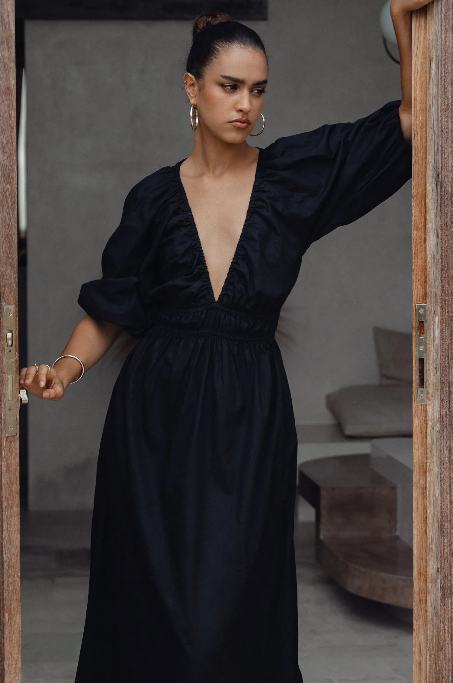 Kezas Cotton Maxi Dress - Black