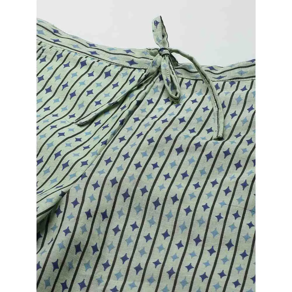 Laado Green Floral Print Pure Cotton Kaftan Night Suit (Set of 2)