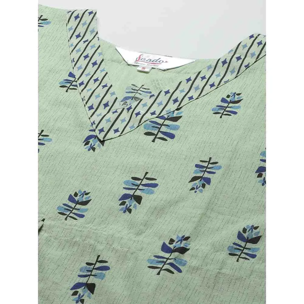 Laado Green Floral Print Pure Cotton Kaftan Night Suit (Set of 2)