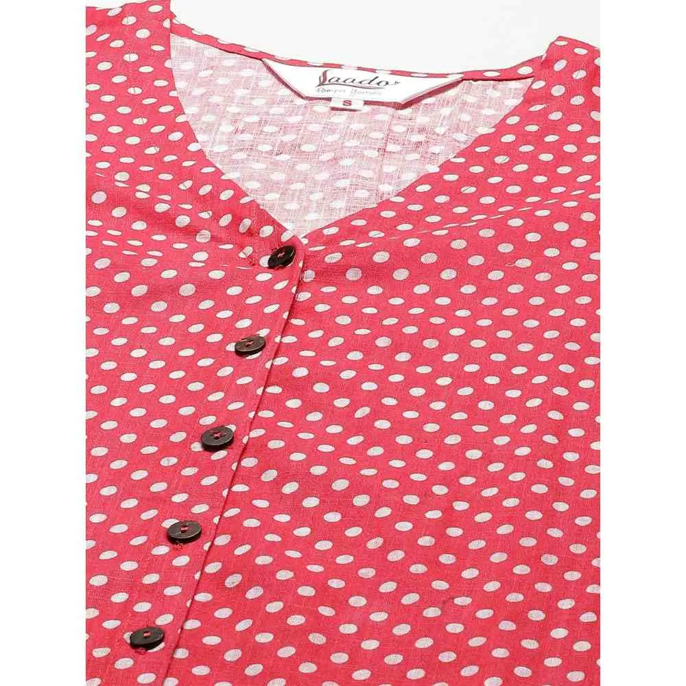 Laado Red Dotted Night Suit with Lace Details (Set of 2)