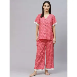 Laado Red Dotted Night Suit with Lace Details (Set of 2)
