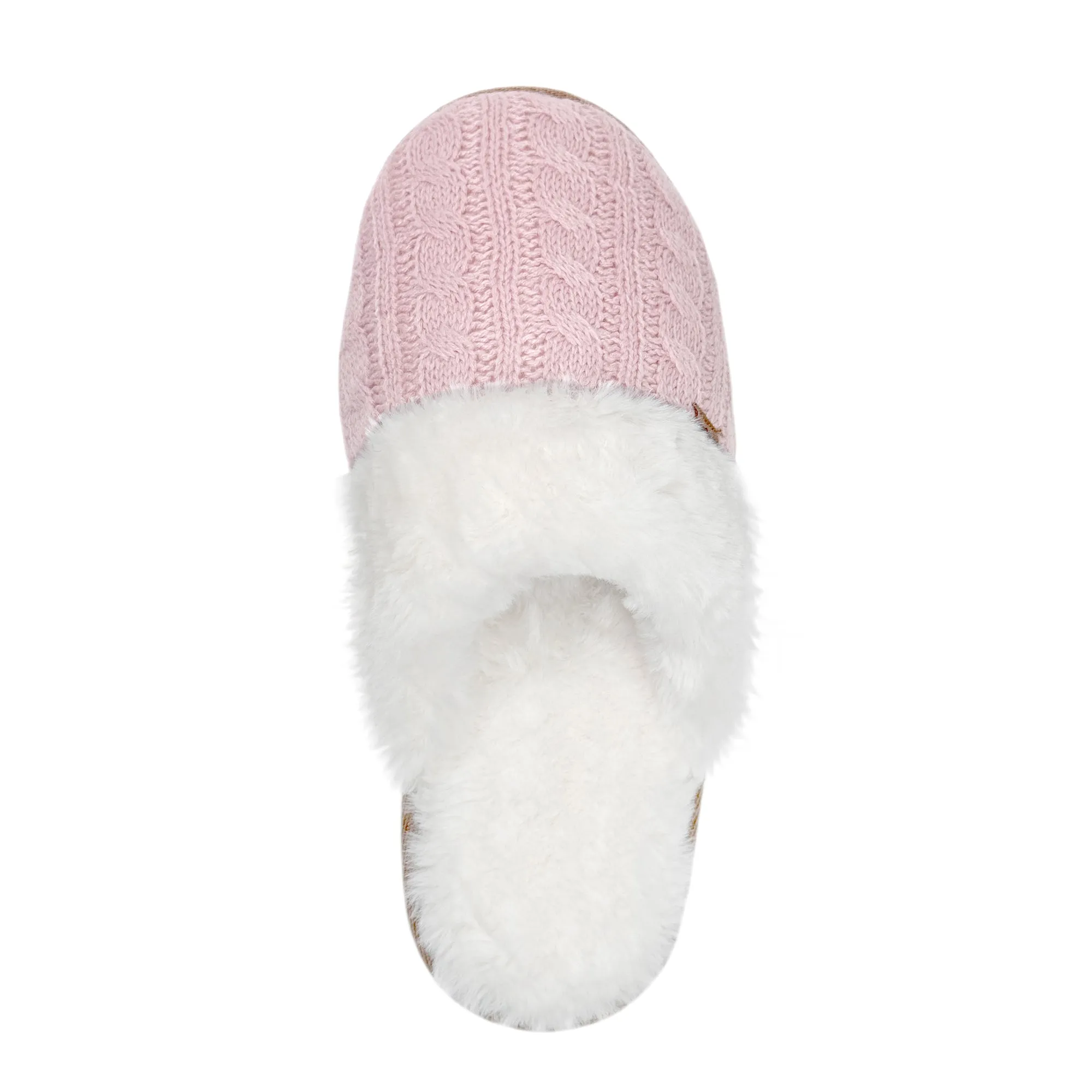 Ladies Aria Cable Faux Fur Thermal Scuff Slippers - Pink