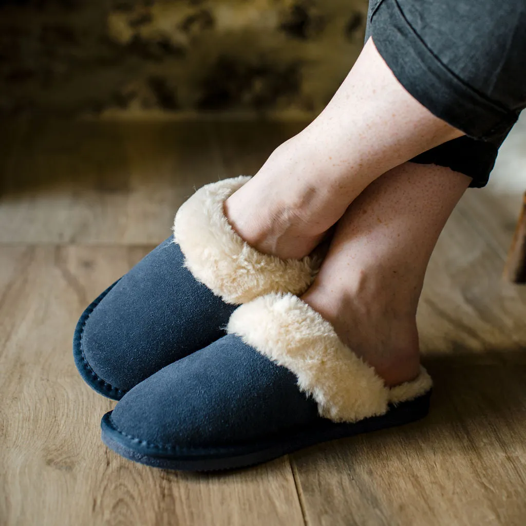 Ladies 'Luna' Wool Lined Slipper Mule - Navy