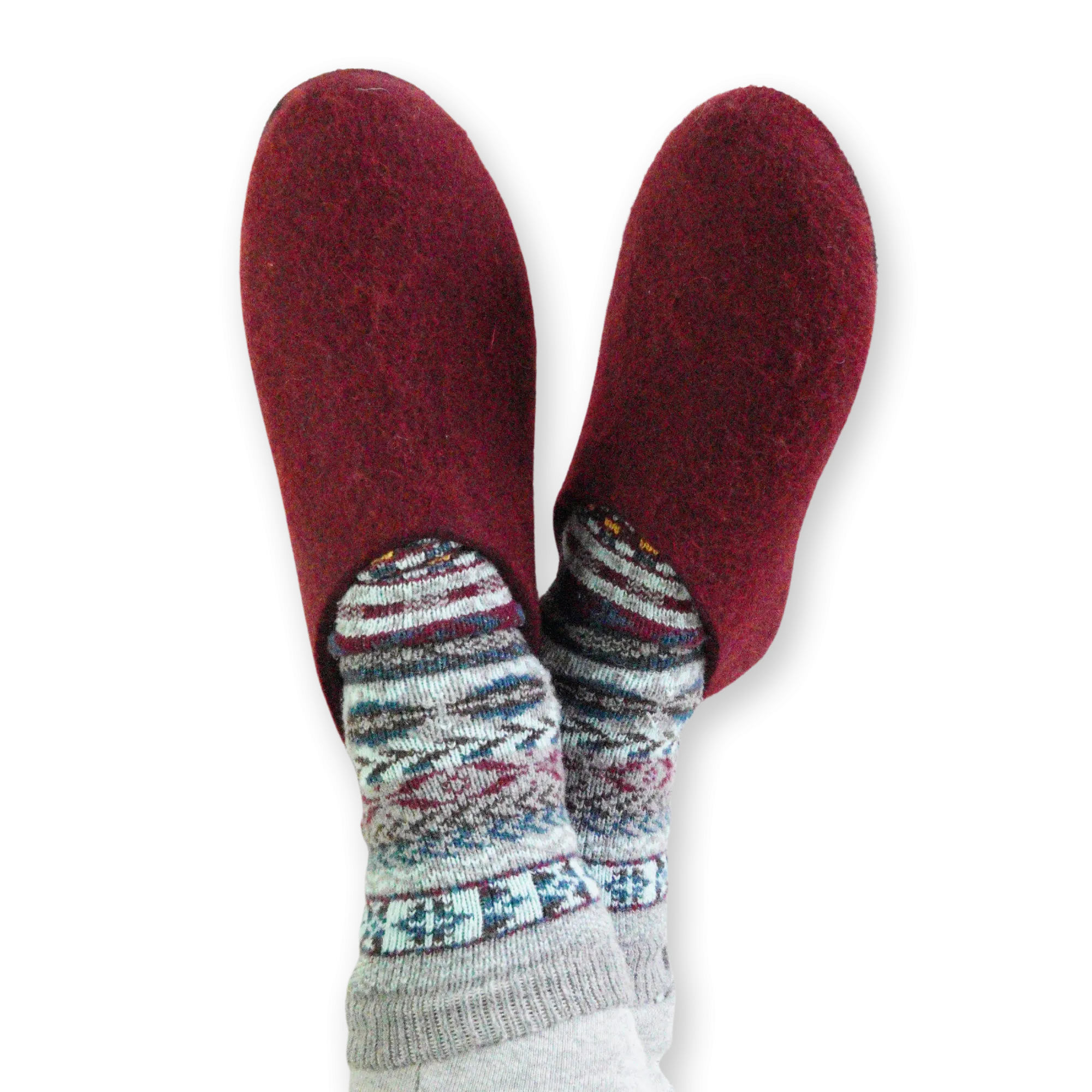 Lahtiset Felt Slippers w/ Rubber Sole, Plum Red