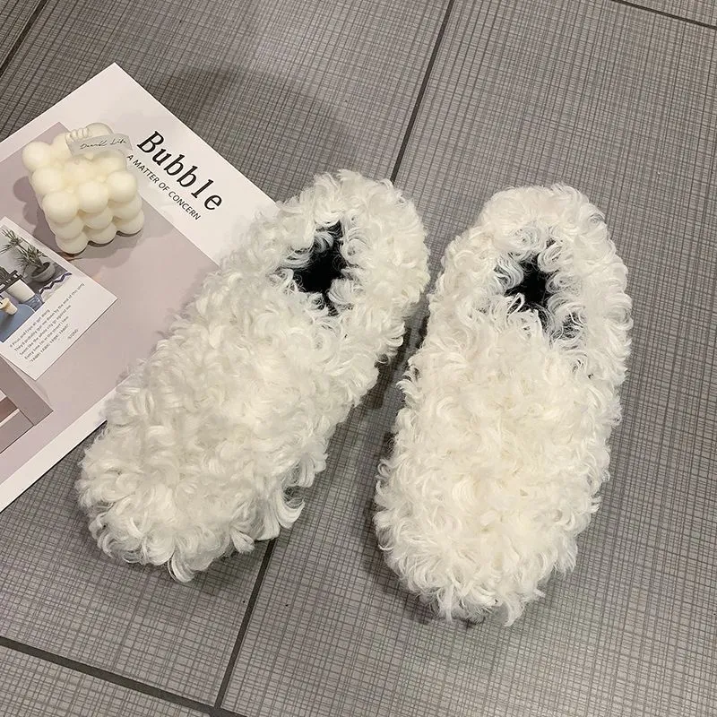 Lamb Curly Flat Bottom Warm Casual Slippers