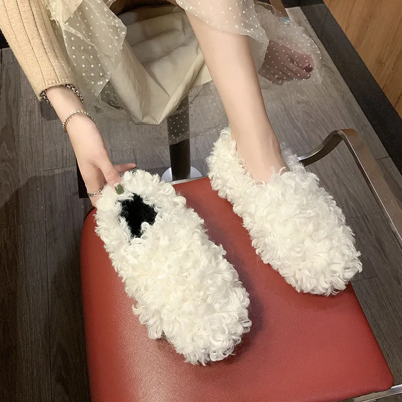 Lamb Curly Flat Bottom Warm Casual Slippers