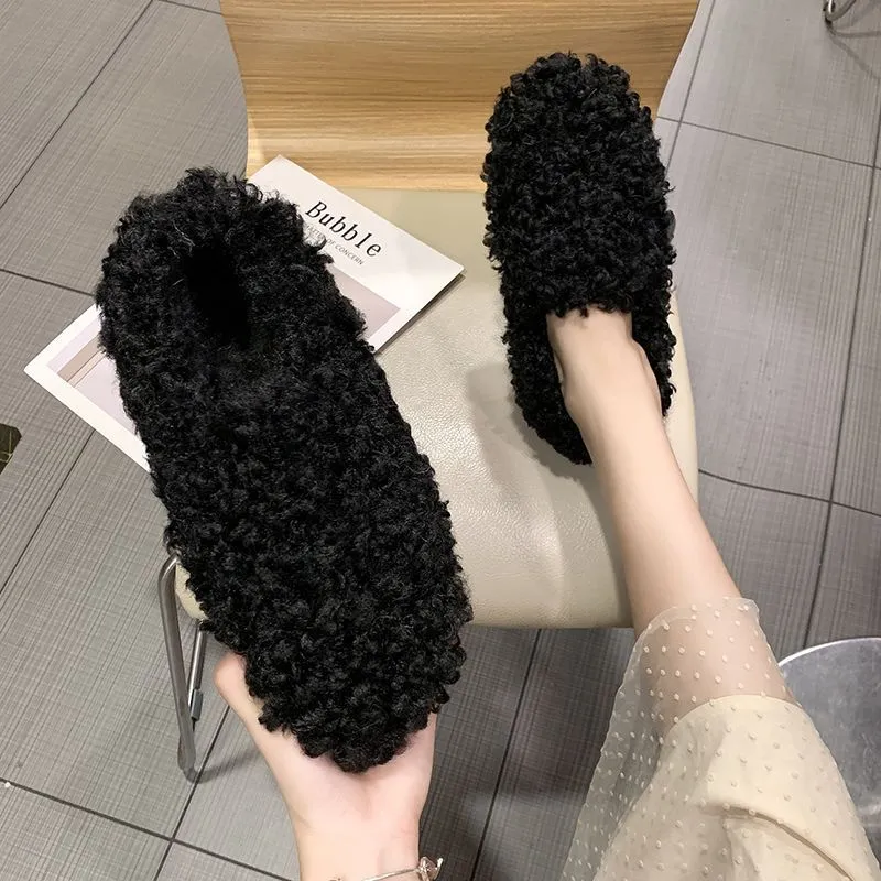 Lamb Curly Flat Bottom Warm Casual Slippers