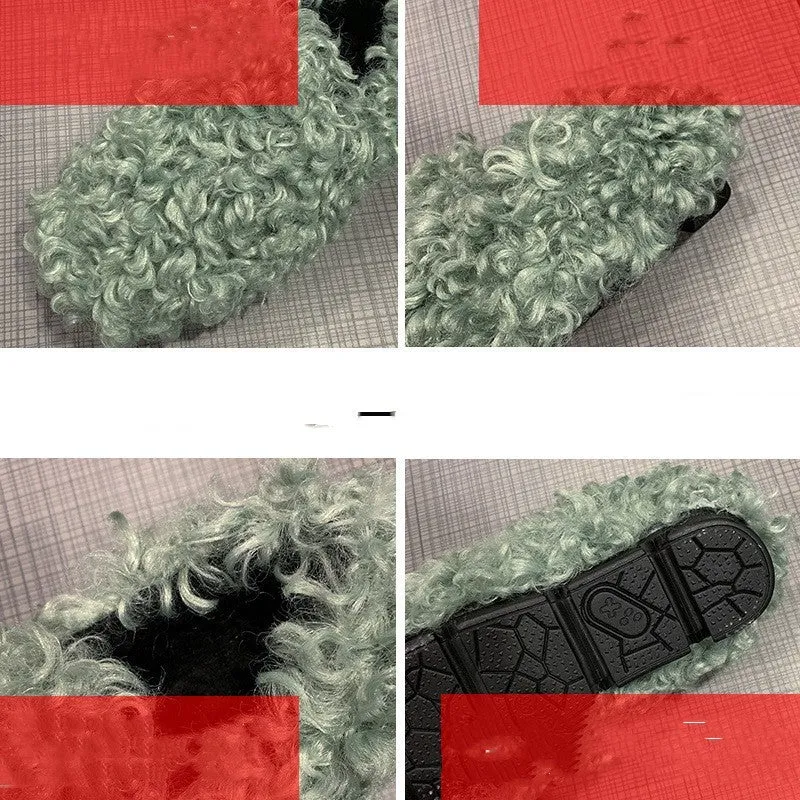 Lamb Curly Flat Bottom Warm Casual Slippers