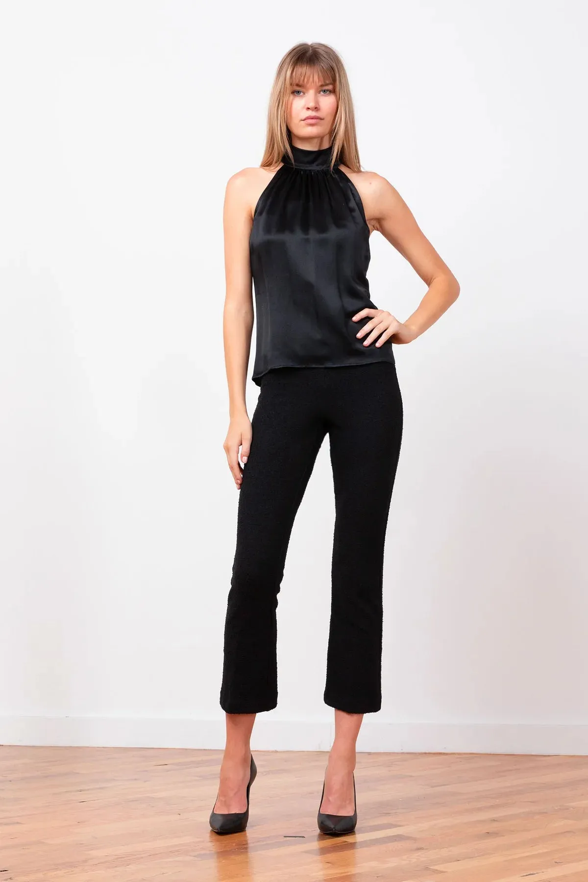 Leo Crop Flare | Solid Black Boucle