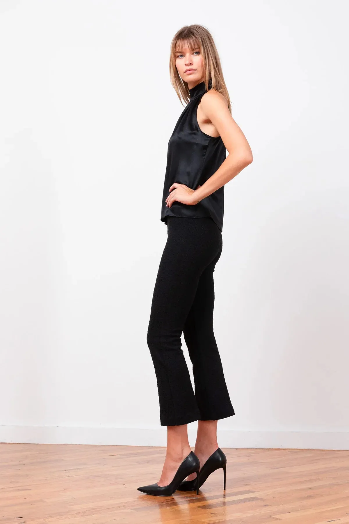 Leo Crop Flare | Solid Black Boucle