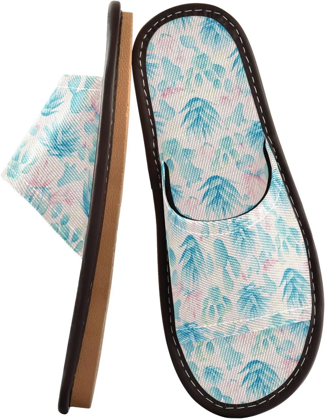 Light Blue Cacti Beige Women Men's Spa Slippers Portable Dorm Home Slides for Outdoor Hotel Home