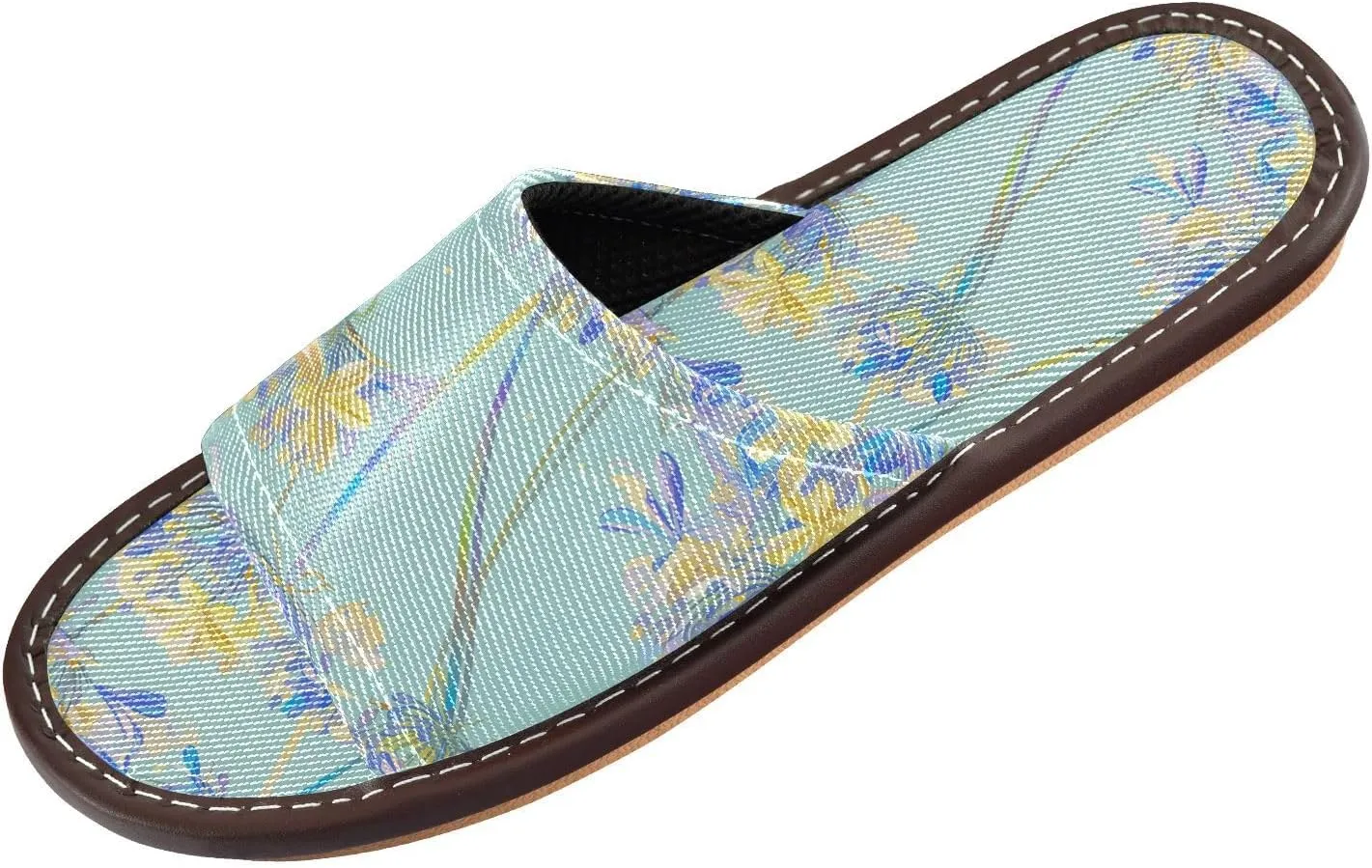 Light Yellow Blue Flowers Men Women Travel Slippers Reusable Dorm Home Slides for Hotel Outdoor Home