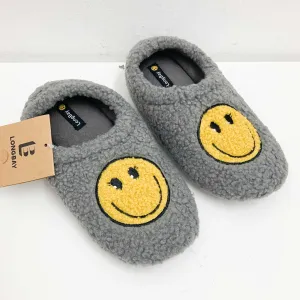 LongBay Slippers UK 3-4 Grey Smiley Face Fleece Lined Curly Fur