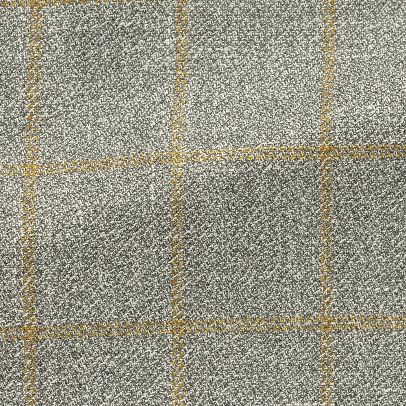 Loro Piana Mid Grey Merino Wool, Silk & Linen Textured Twill with Goldenrod Yellow Windowpane