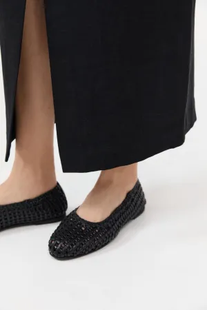 Macrame Mesh Ballet Flats - Black