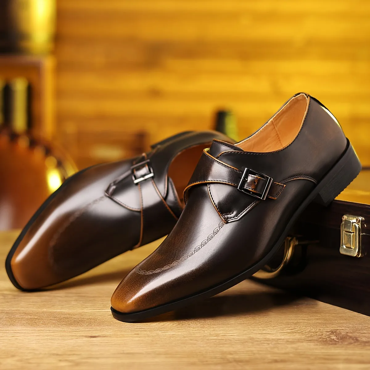 Mens Classic SlipOn Loafers with Buckle Closure