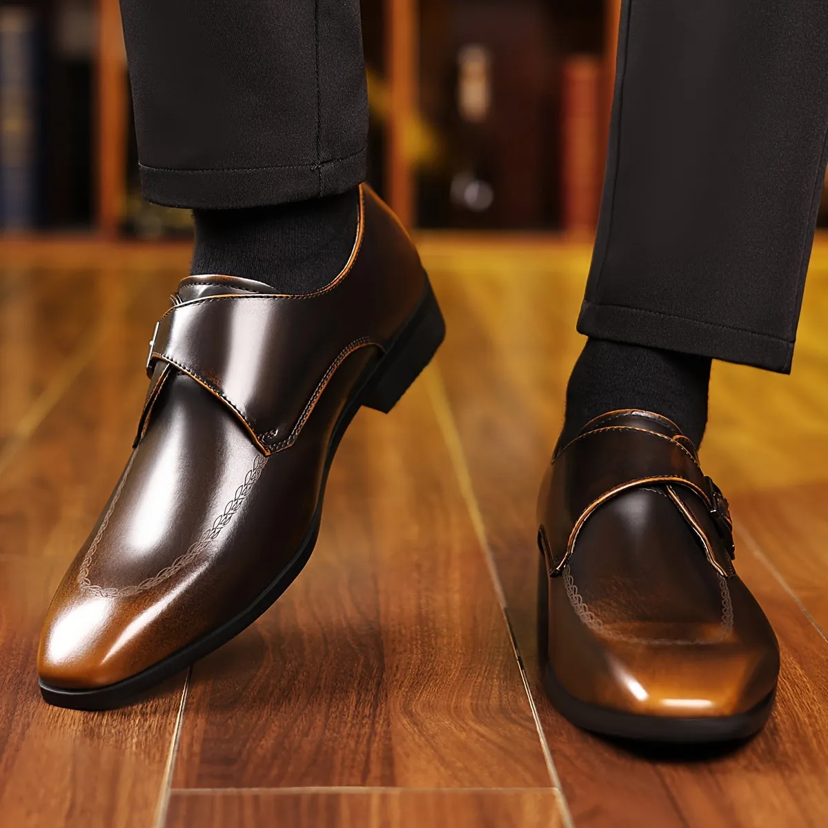 Mens Classic SlipOn Loafers with Buckle Closure
