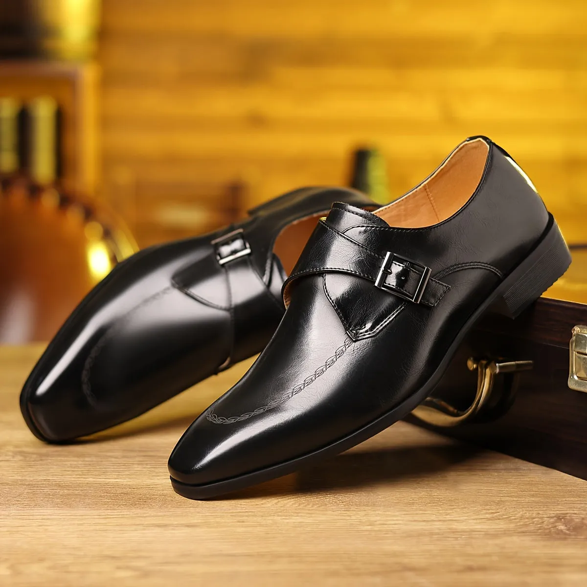 Mens Classic SlipOn Loafers with Buckle Closure