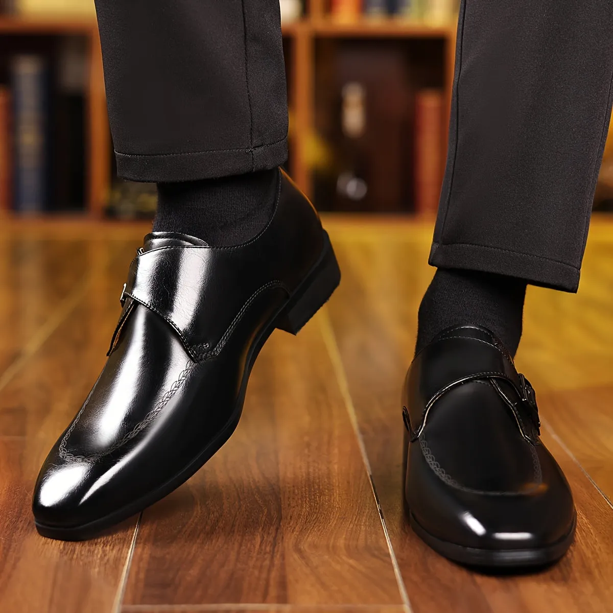 Mens Classic SlipOn Loafers with Buckle Closure