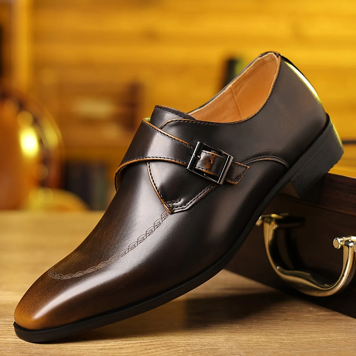 Mens Classic SlipOn Loafers with Buckle Closure