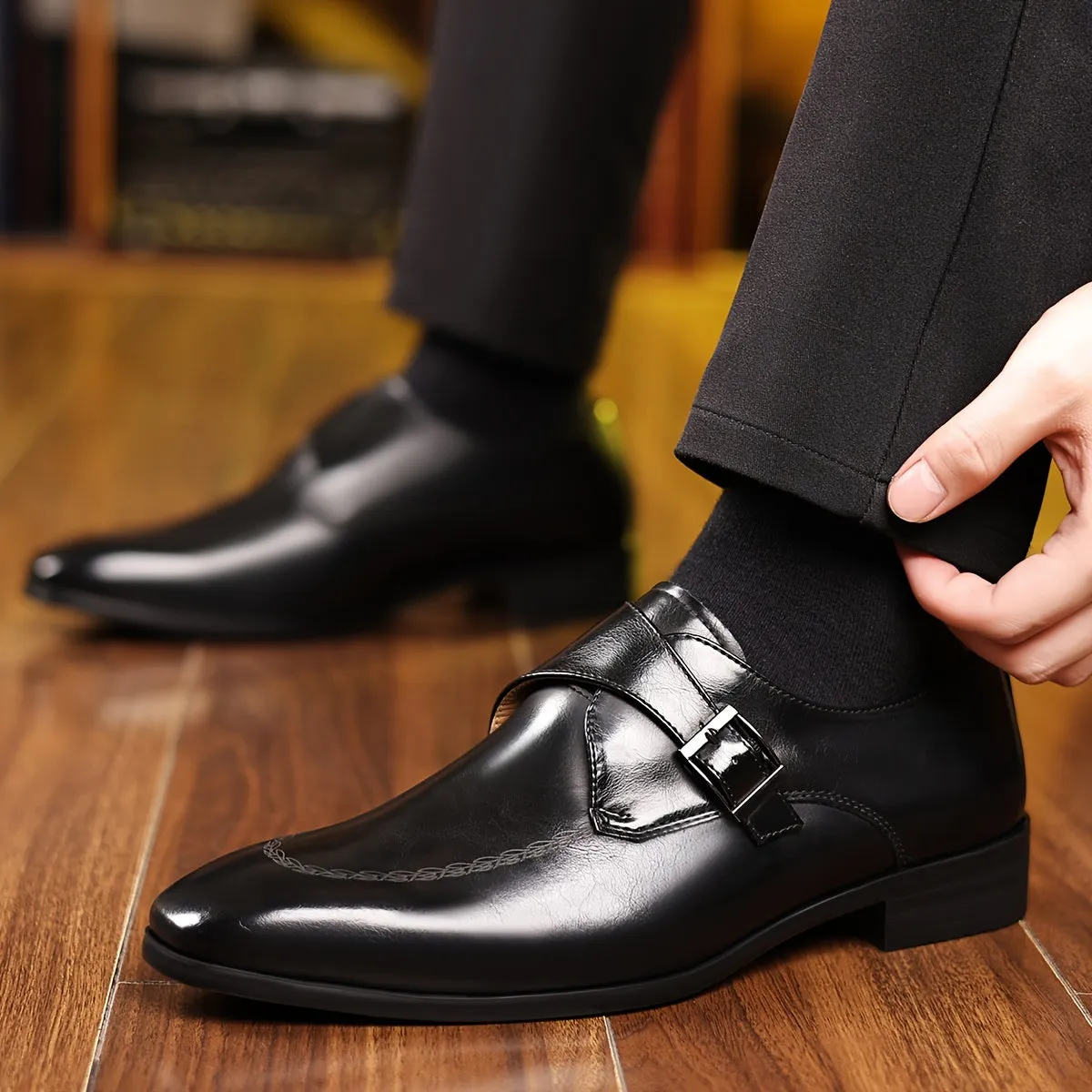 Mens Classic SlipOn Loafers with Buckle Closure