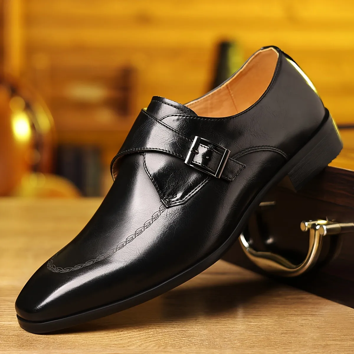 Mens Classic SlipOn Loafers with Buckle Closure