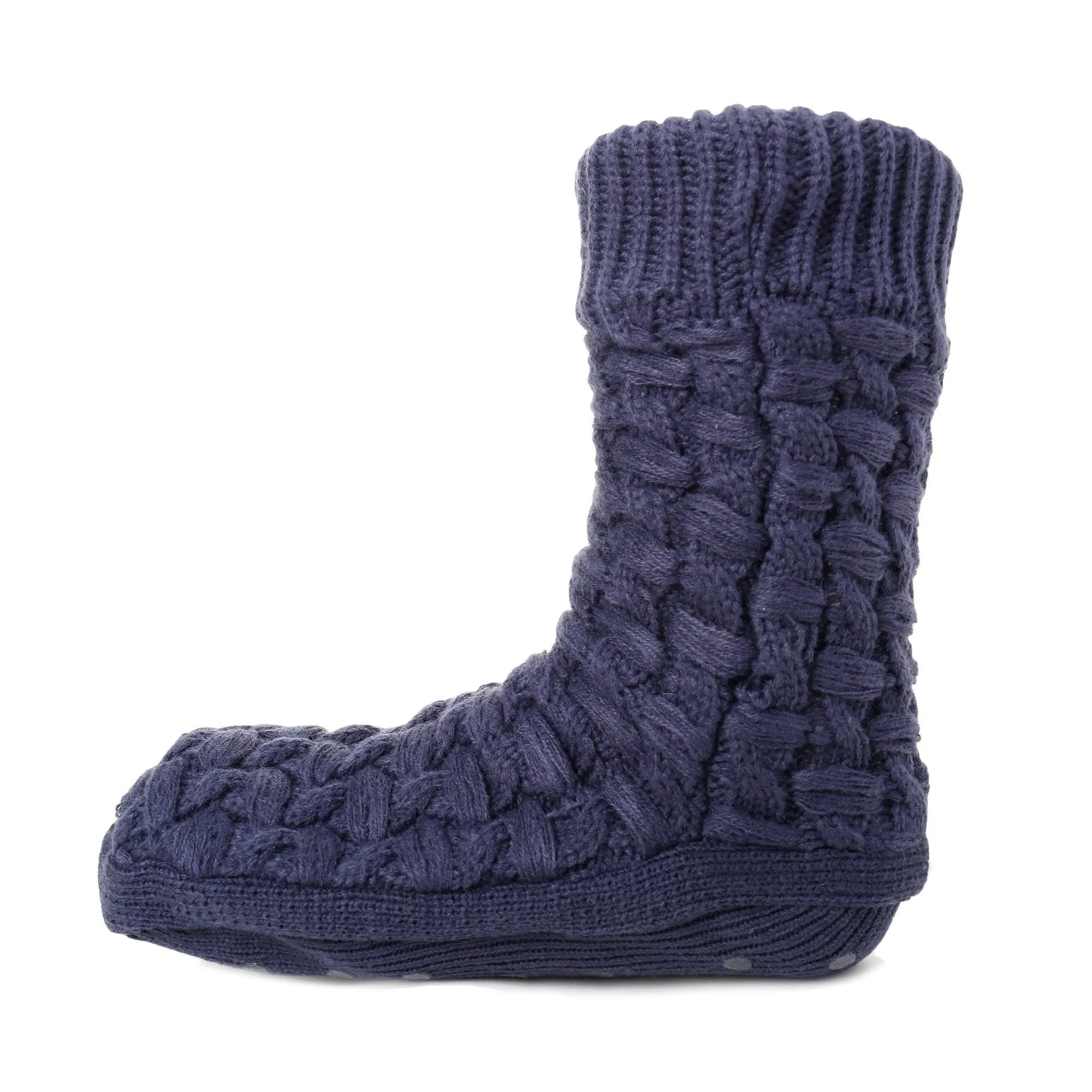 Men's Thick Basket Weave No-Skid Slipper Socks - Navy