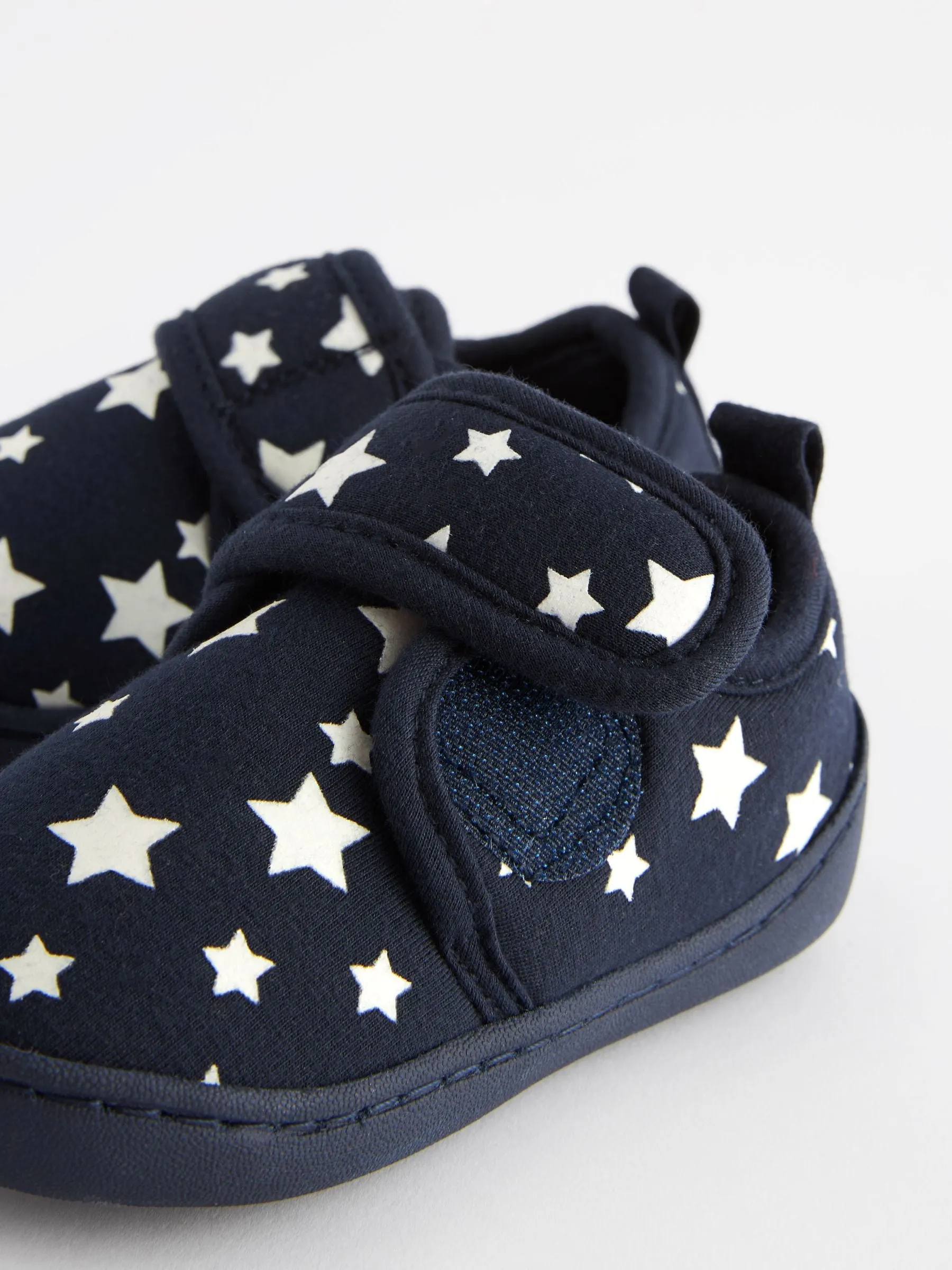 Navy Glow in the Dark Star Touch Fastening Cupsole Print Slippers
