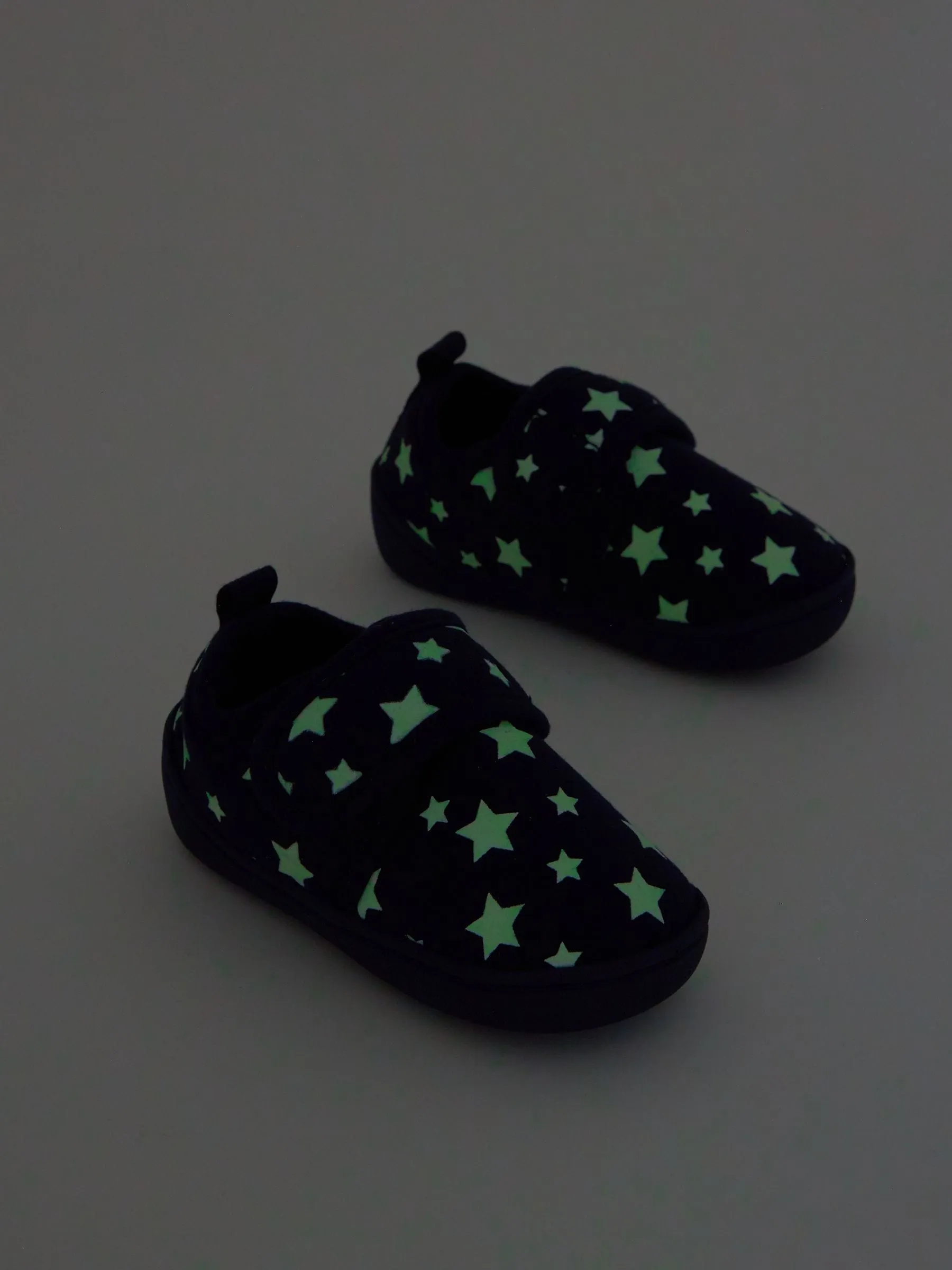 Navy Glow in the Dark Star Touch Fastening Cupsole Print Slippers