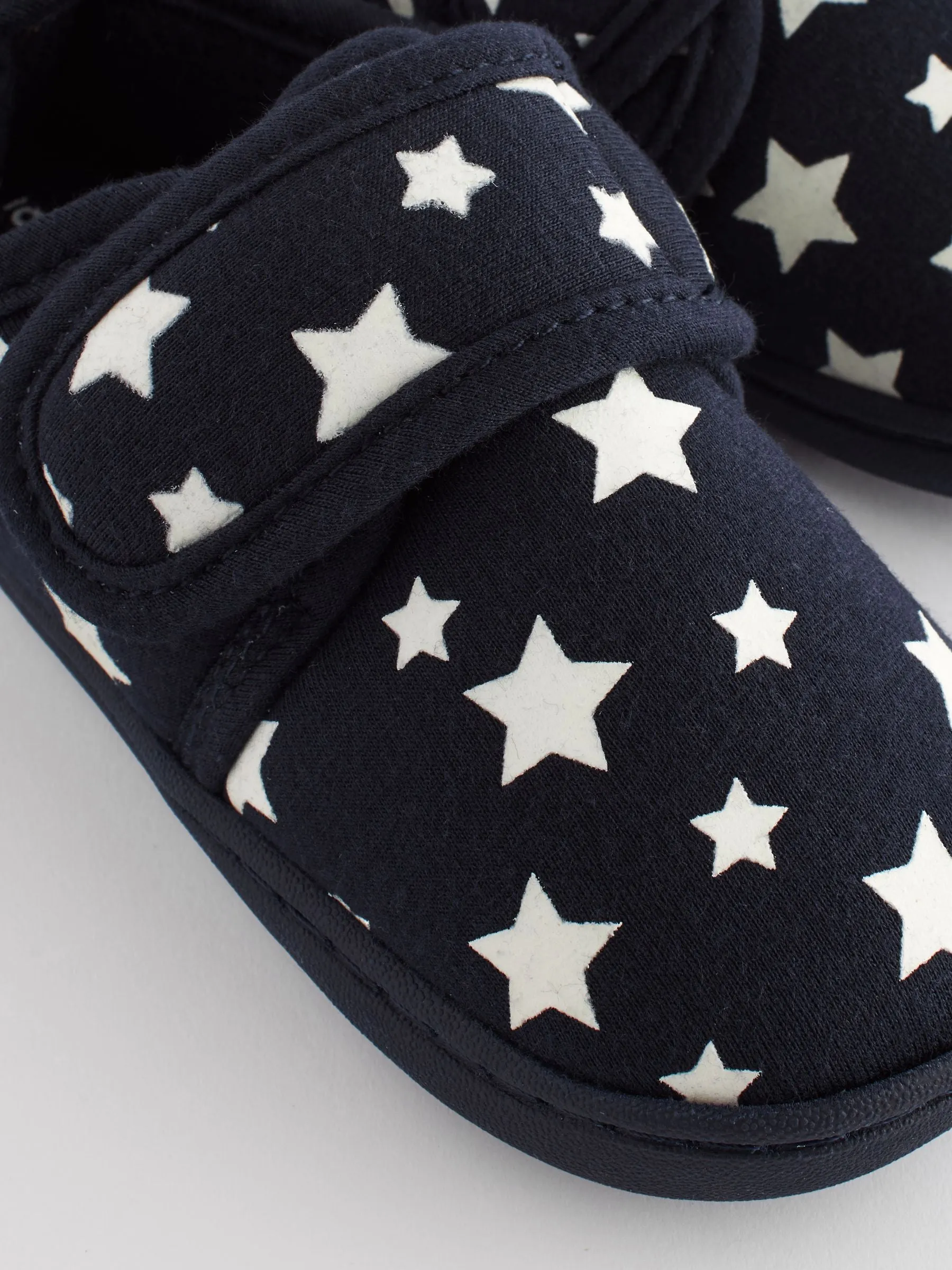 Navy Glow in the Dark Star Touch Fastening Cupsole Print Slippers