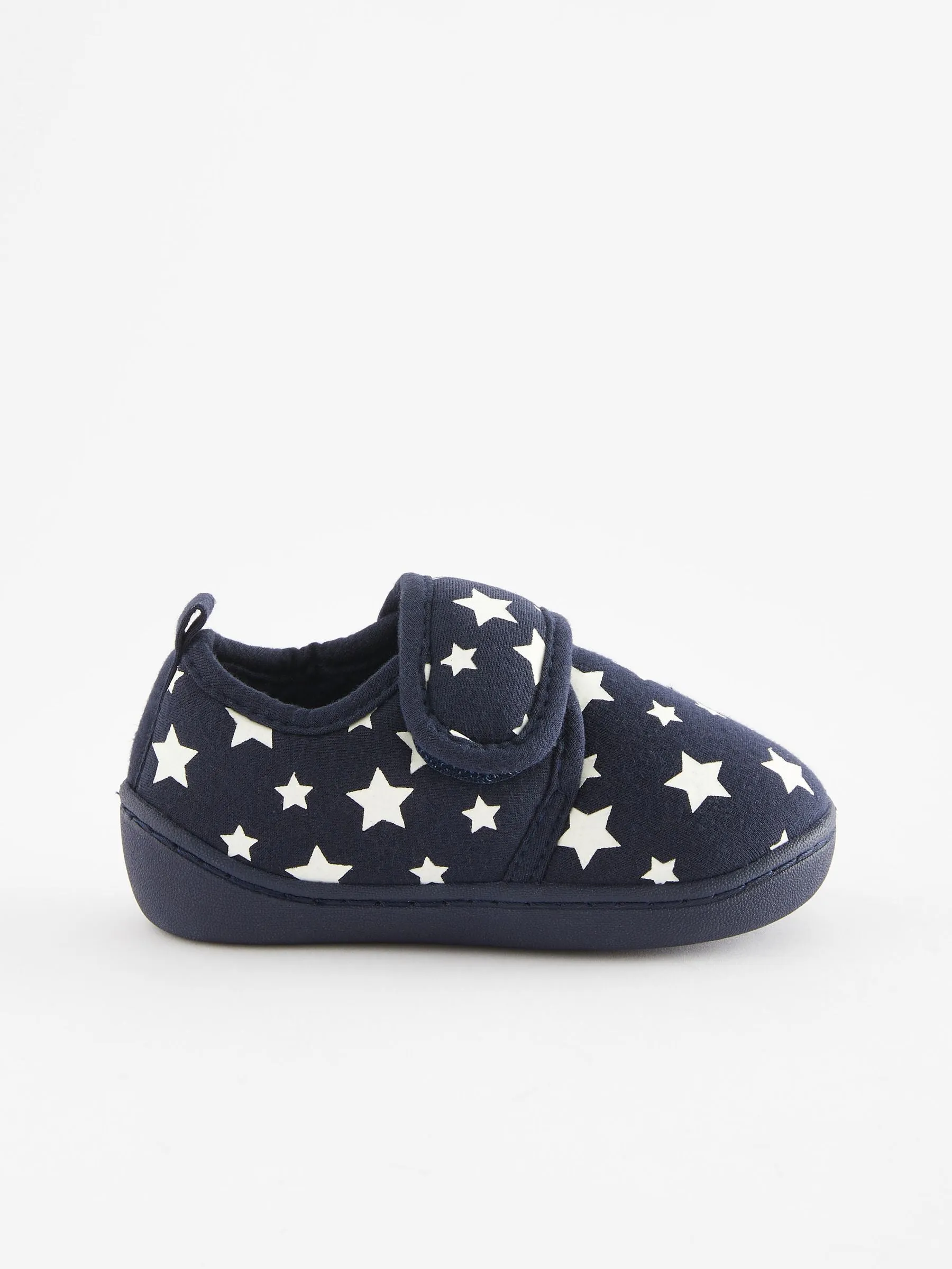 Navy Glow in the Dark Star Touch Fastening Cupsole Print Slippers