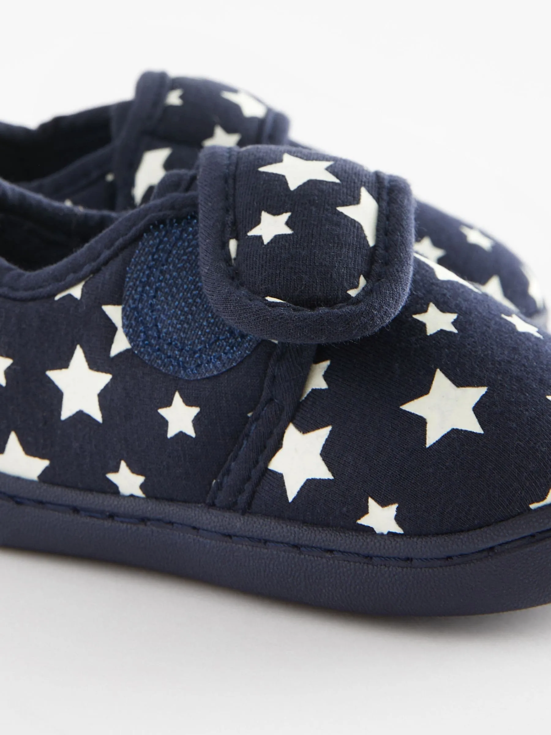 Navy Glow in the Dark Star Touch Fastening Cupsole Print Slippers