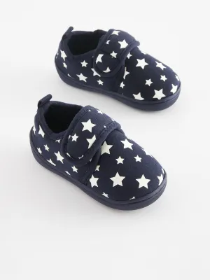Navy Glow in the Dark Star Touch Fastening Cupsole Print Slippers