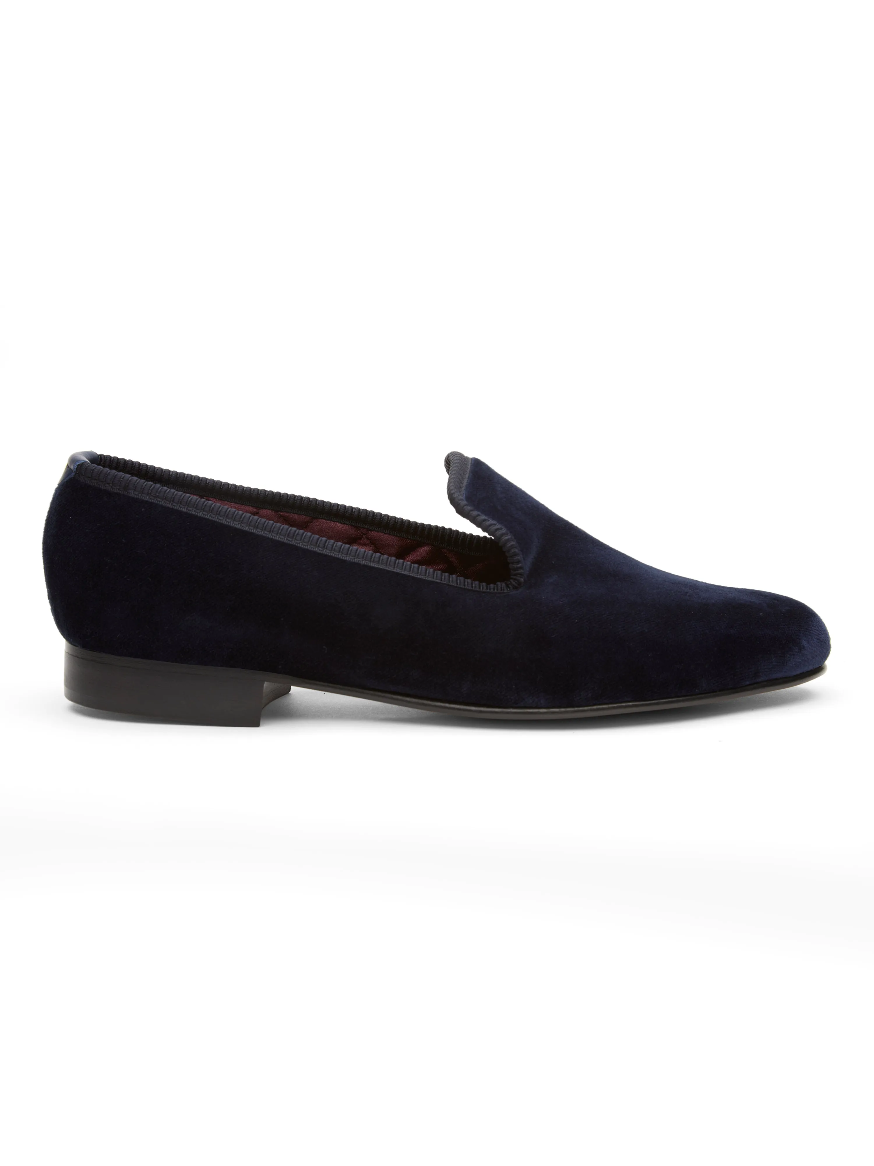 Navy Velvet Cotton & Leather Slippers