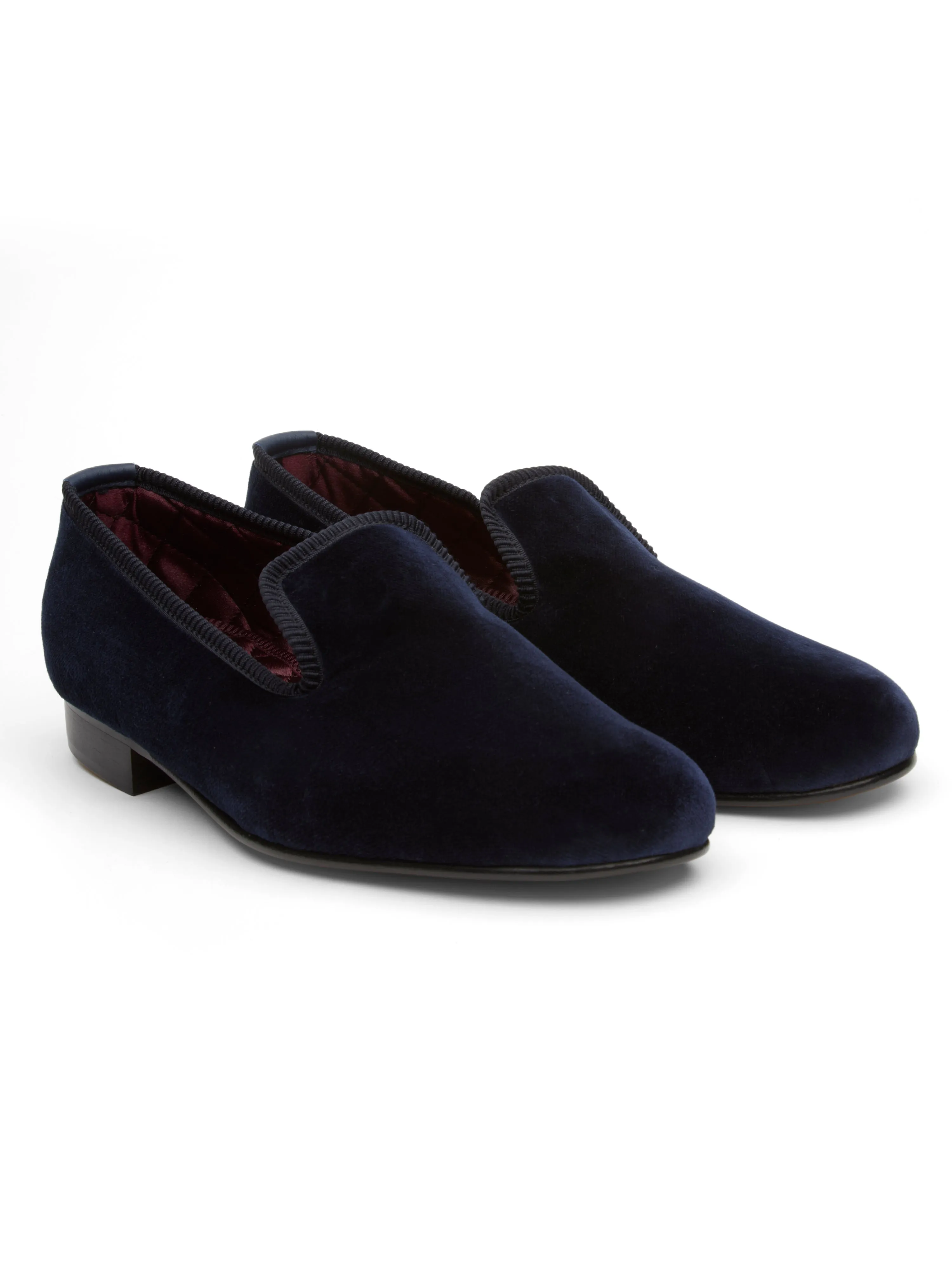 Navy Velvet Cotton & Leather Slippers