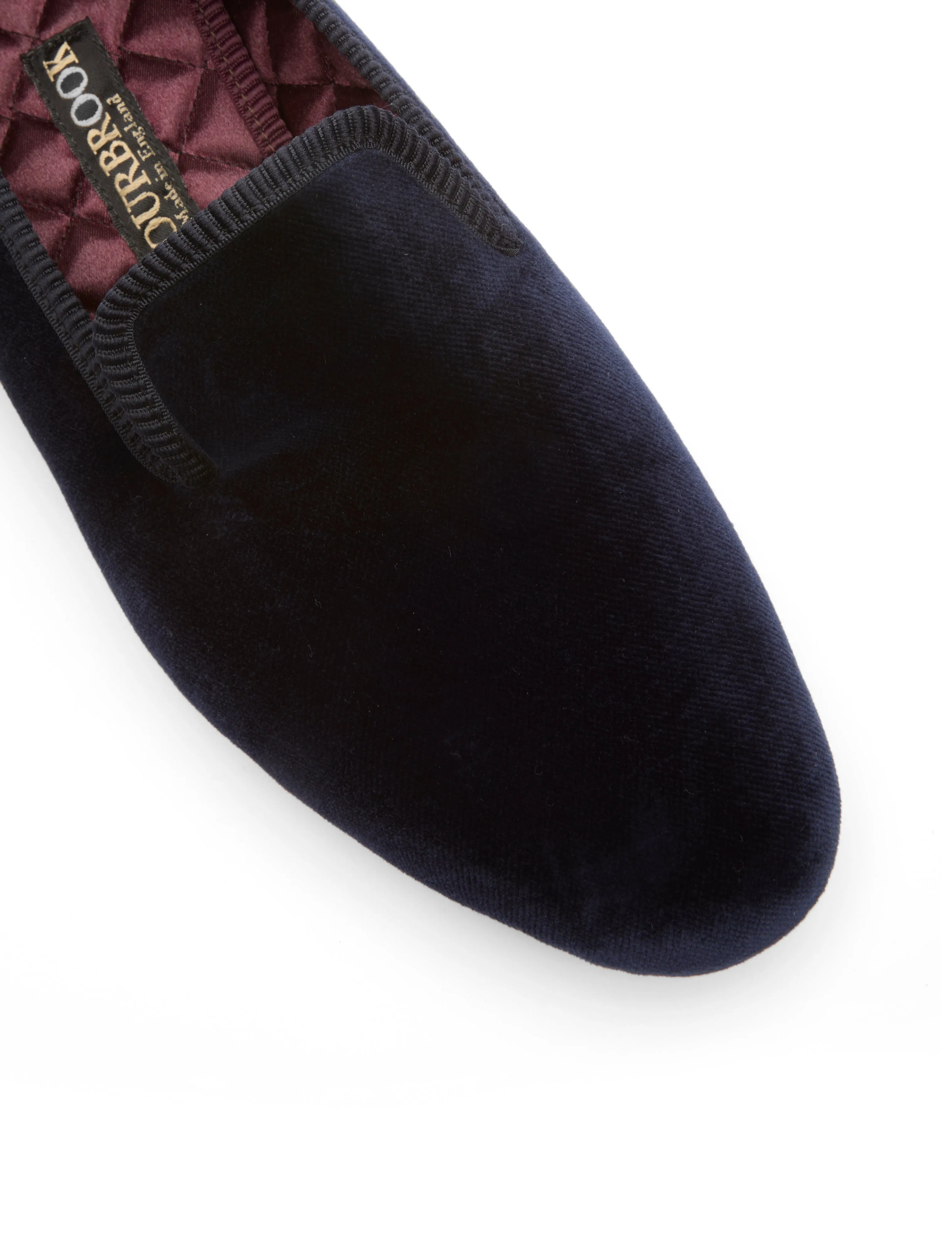 Navy Velvet Cotton & Leather Slippers