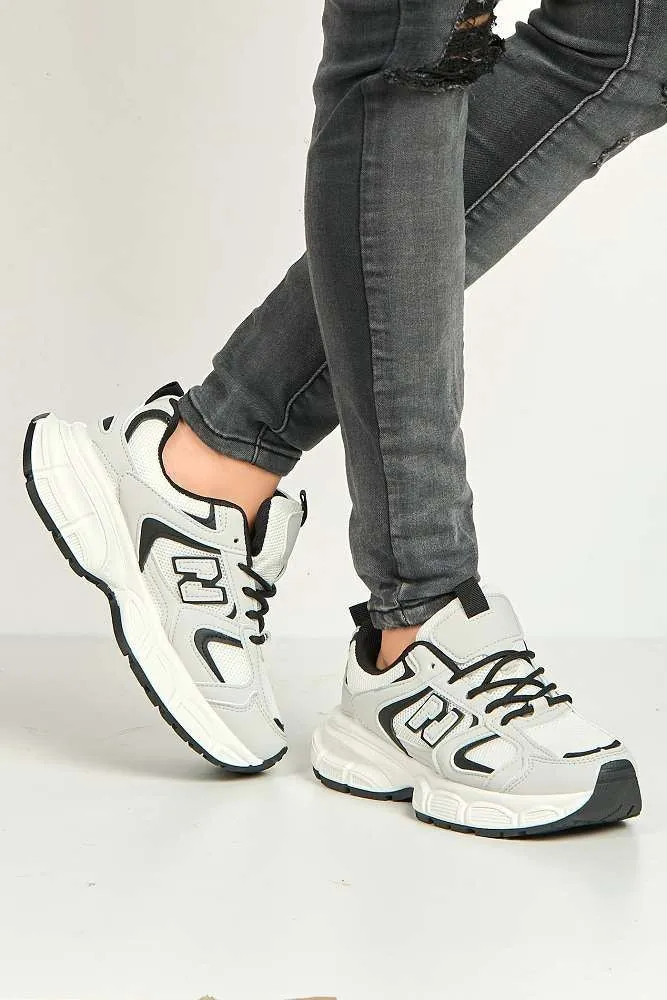 Nerva Stripe Panel N Lace Up Trainers in Grey