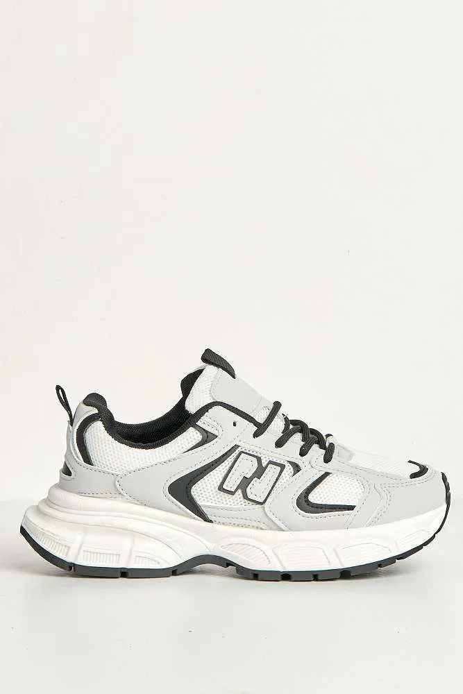 Nerva Stripe Panel N Lace Up Trainers in Grey