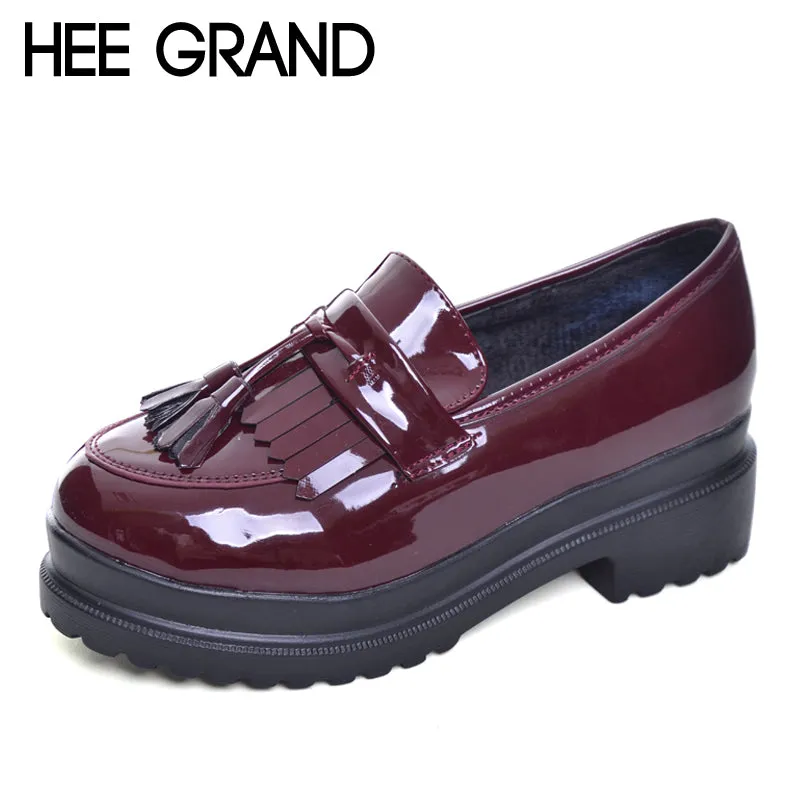 New Women Oxfords British PU Patent Leather Platform Flats