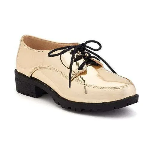 NYLA Shoes Women's Metallic Oxfords in Gold, Rose Gold, Silver, & Pewter