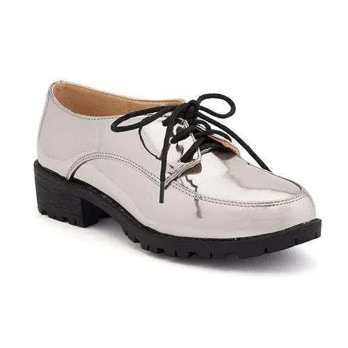 NYLA Shoes Women's Metallic Oxfords in Gold, Rose Gold, Silver, & Pewter
