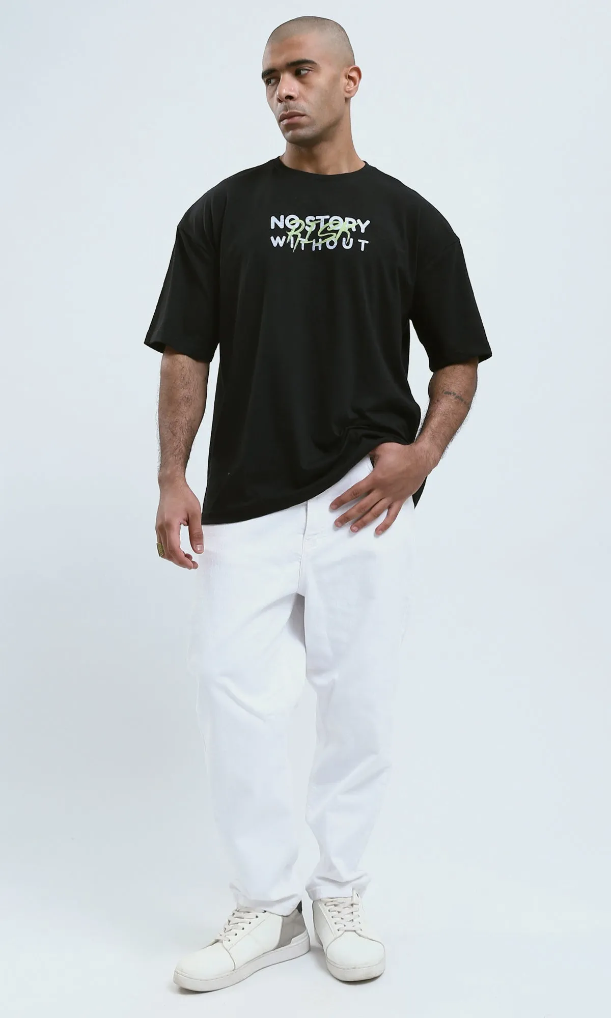 O178975 - "No Story" Black Printed Short Sleeves Tee