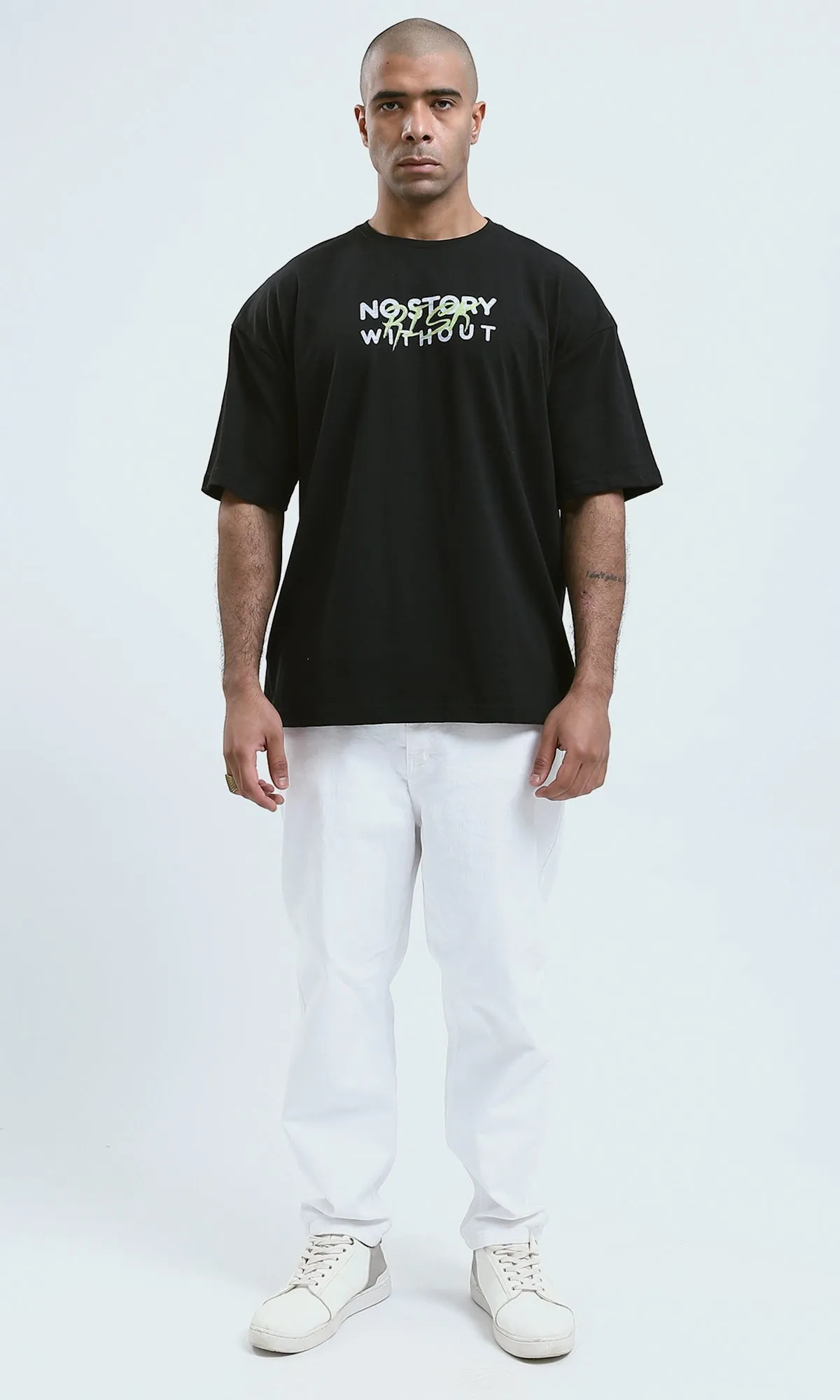O178975 - "No Story" Black Printed Short Sleeves Tee