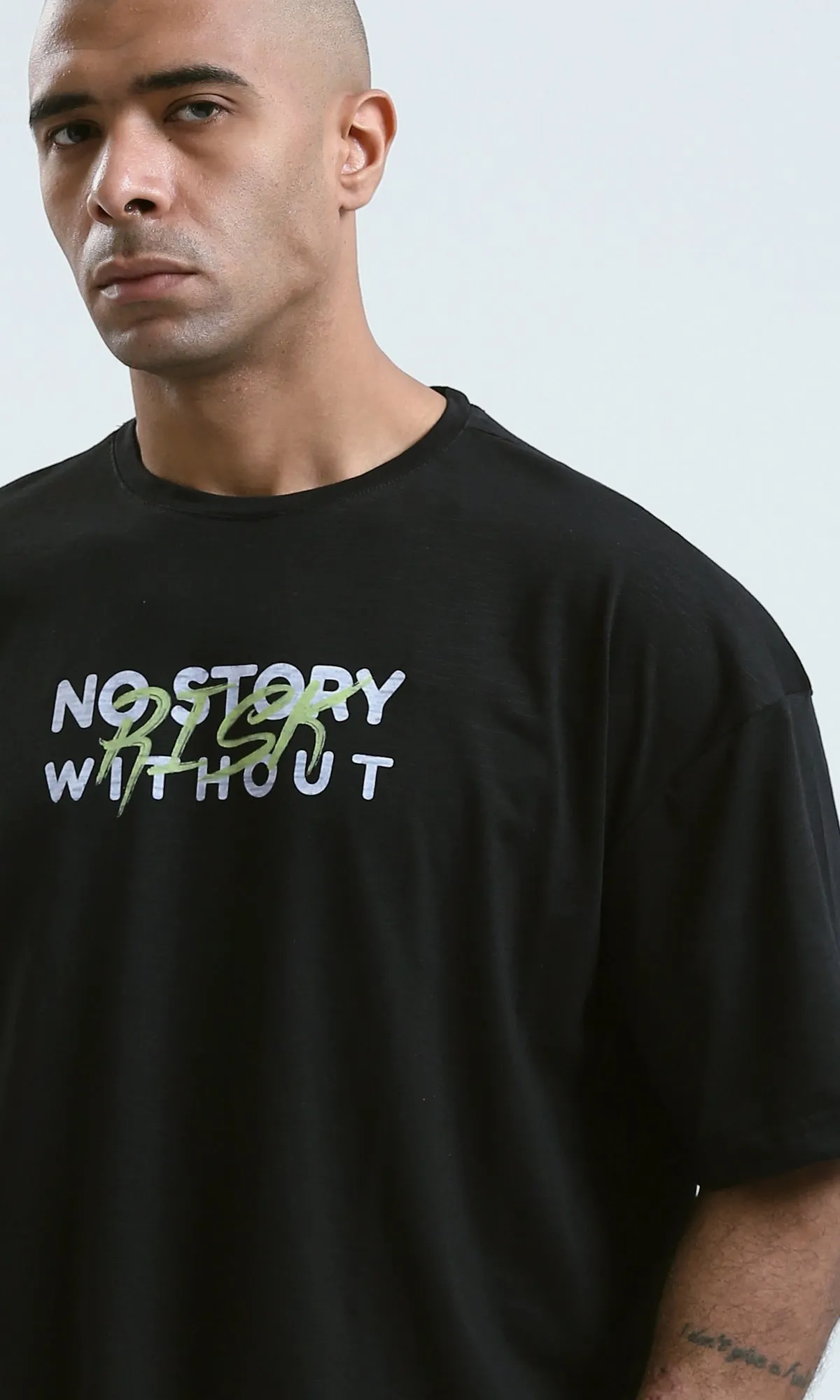 O178975 - "No Story" Black Printed Short Sleeves Tee