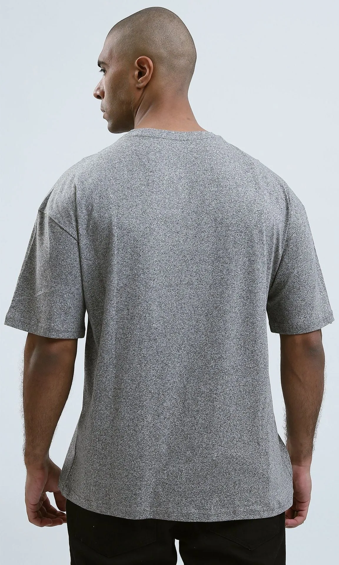 o190743 - Fashionable Heather Light Grey Tee with Stitched Details
